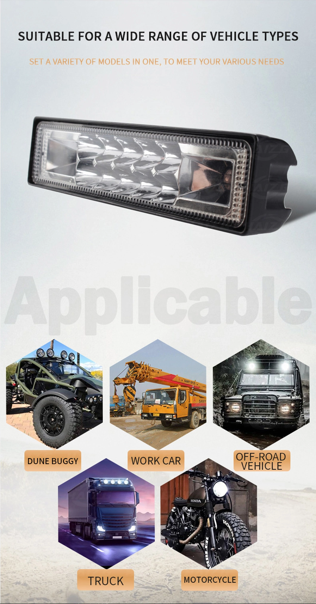 Haizg Dual Color Flash LED Work Light 48W Flood Auto Driving Lamps 12V-24V Offroad LED Work Lights for Truck Motorcycle Car