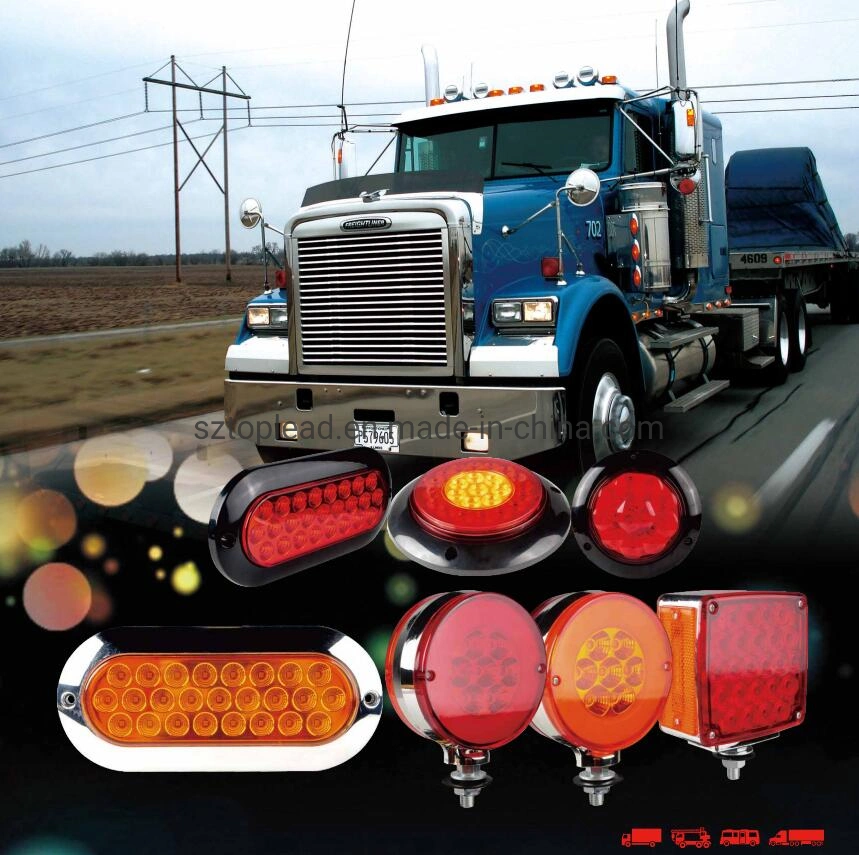 4&quot; Round Tail Light DC12-24V Side Marker LED Truck Light Stop/ Trail / Indicator Strobe Functions with 12 LED IP 65 &amp; Connector