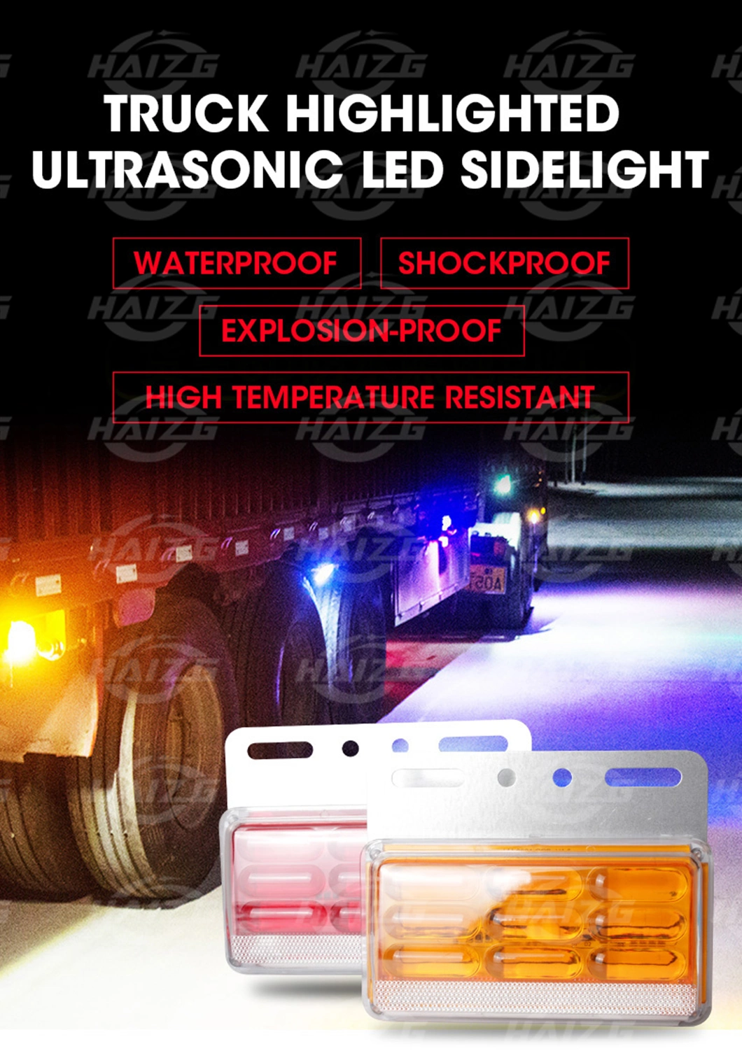 Haizg 24V Car LED Sidelight Truck Side Signal Safe Signal Marker LED Light Car Truck Lorry LED Light