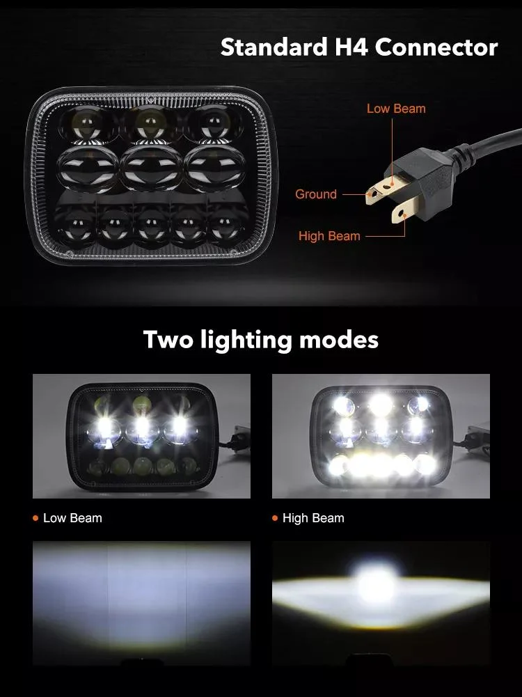 Truck Lighting Work 6600K 44W Square 5X7 Inch H4 LED Headlights