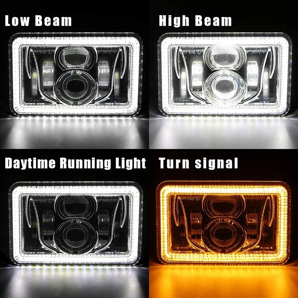 DOT Replacement Rectangular LED Headlamp High Low Beam Universal LED Headlight with DRL for Truck motorcycle