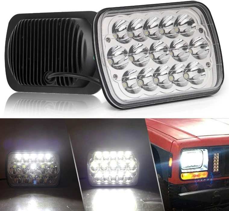 7X6 5X7 45W Rectangular Sealed Beam Car LED Headlight 15 LEDs Work Light Epistar 3030 CREE Auxiliares Auto Moto Alta Baja Faro LED