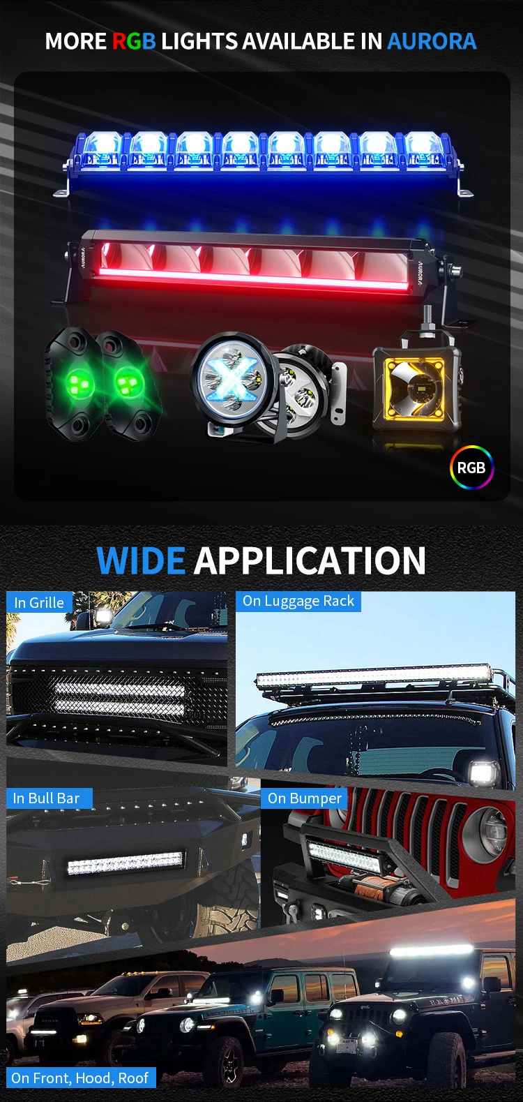 New RGB LED Light Bar APP Control Multi Color Change for Jeep