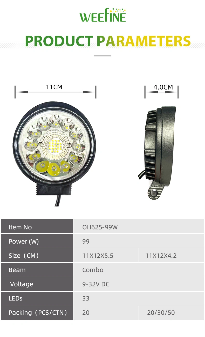 10 Inch Round High Bright 99W Car CREE Work LED Driving Light with CREE 3030 LED Lamps