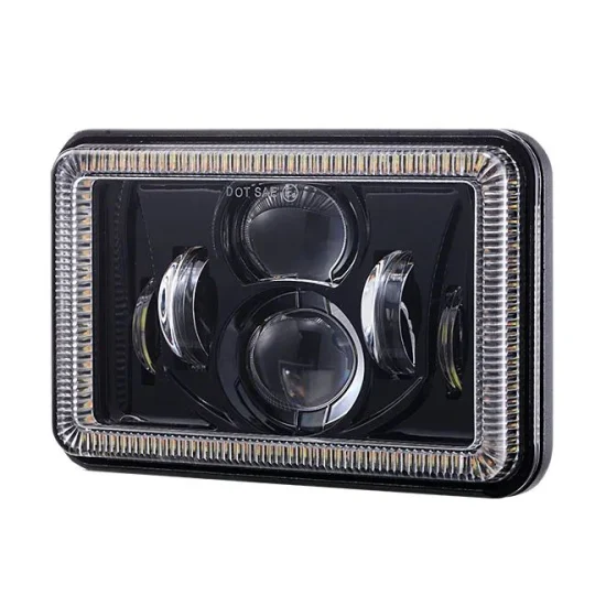4X6′′ Inch LED Headlight for Trucks Accessories with Halo Ring DRL + Turn Signal Light for Peterbilt Black/Chrome