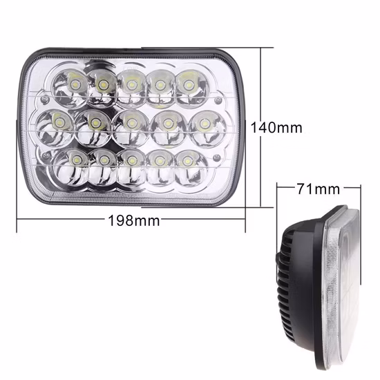 7X6 5X7 45W Rectangular Sealed Beam Car LED Headlight 15 LEDs Work Light Epistar 3030 CREE Auxiliares Auto Moto Alta Baja Faro LED